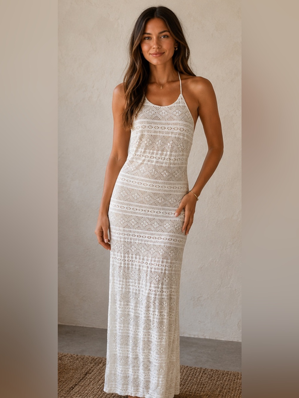 Poetry Cream Patterned Layered Tan Maxi Dress ready for Prom SZ M